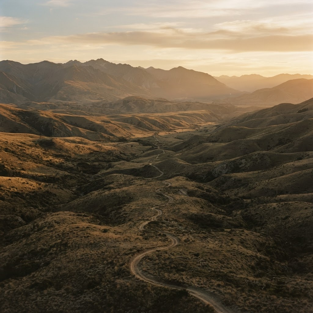 Expansive undeveloped land at golden hour, before a direction has been chosen